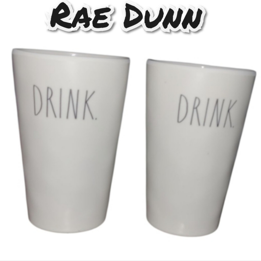 Rae Dunn Set Of 2 DRINK White Ceramic Tumblers